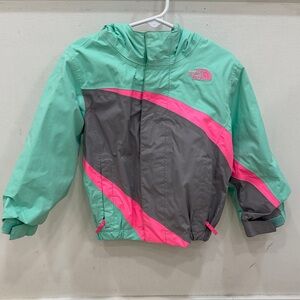 The North Face Mint and Gray Kids' Jacket with Pink Accents with Fleece Liner